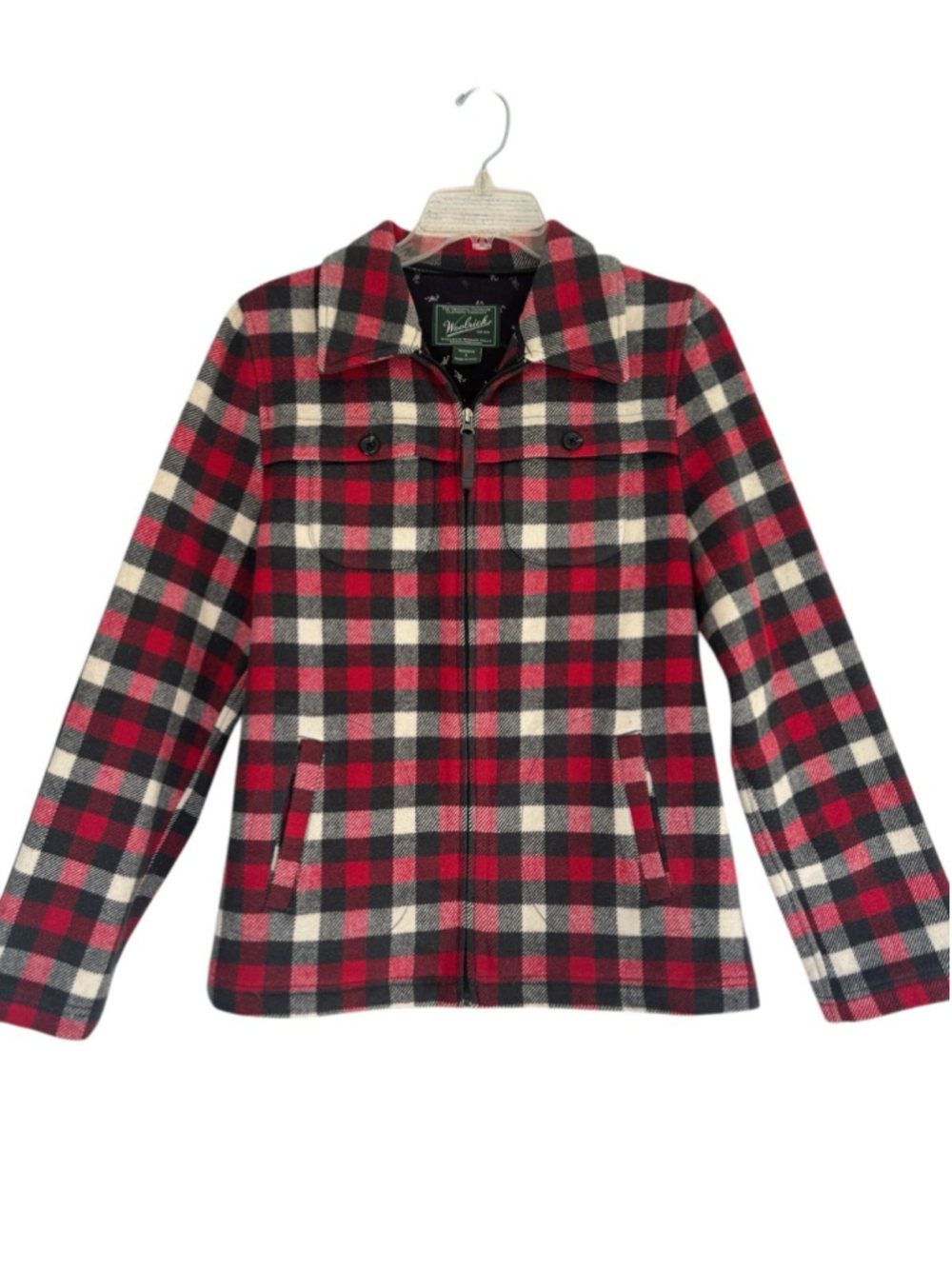 Woolrich Women's Wool Shacket Jacket Red Black Buffalo Plaid Zip Up Sz Small